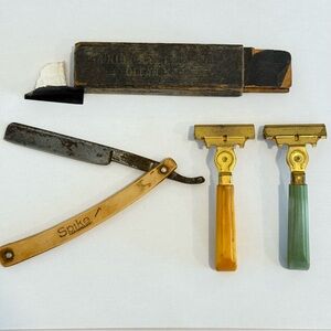Vintage Shaving Lot Men’s Spike Straight Razor & Schick Bakelite Handle